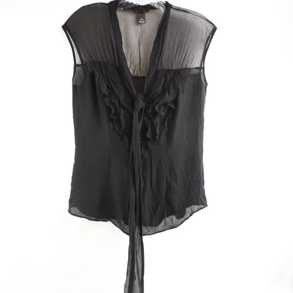 WHBM Size 2 Sheer Top Ruffle Front Button Down - Picture 1 of 4